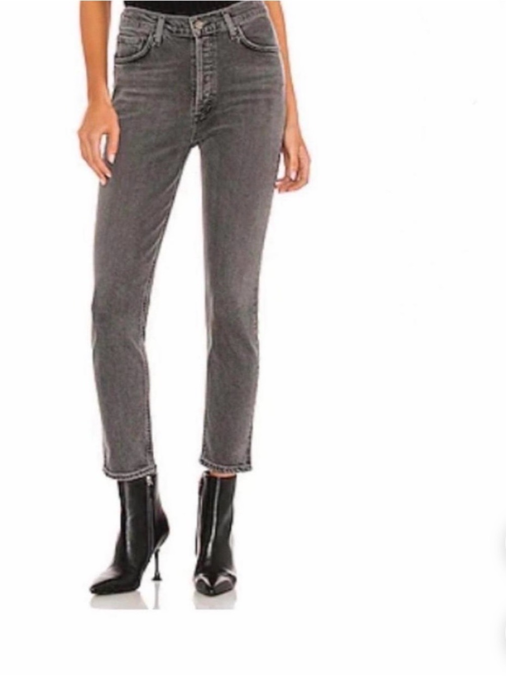 High-Rise Slim Straight Women’s Jeans in Charcoal Gray